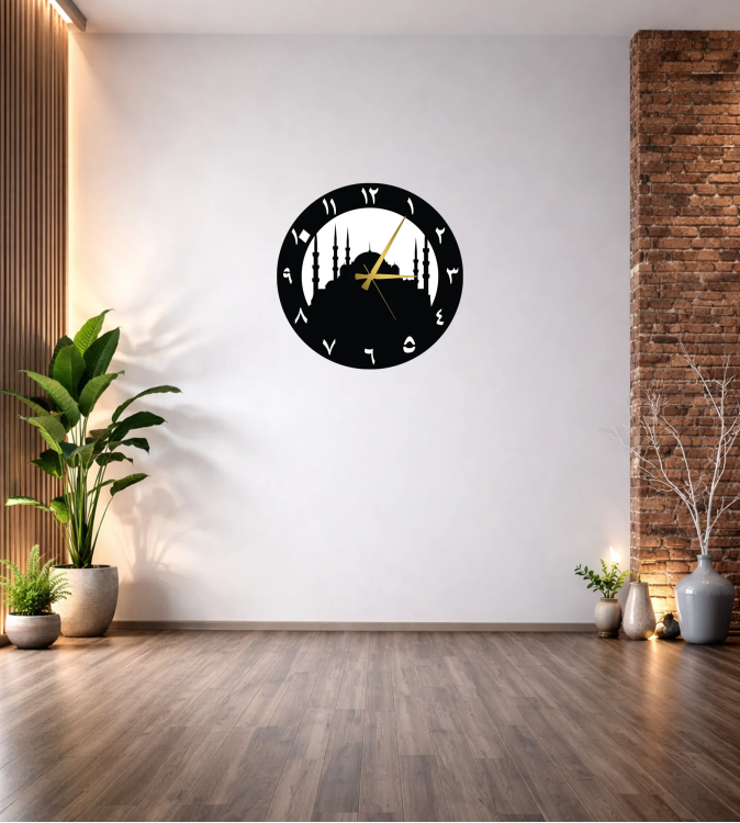 CAMİ FİGÜRLÜ ARAPÇA RAKAMLI DEKOR DUVAR SAATİ T28