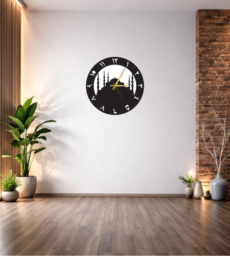 CAMİ FİGÜRLÜ ARAPÇA RAKAMLI DEKOR DUVAR SAATİ T29