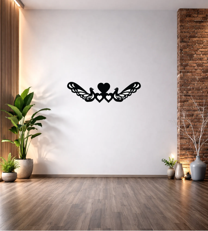 TAVUS KUŞU KALPLİ DEKOR DUVAR TABLOSU T183