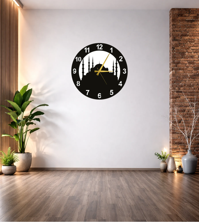 CAMİ FİGÜRLÜ RAKAMLI DEKOR DUVAR SAATİ T225
